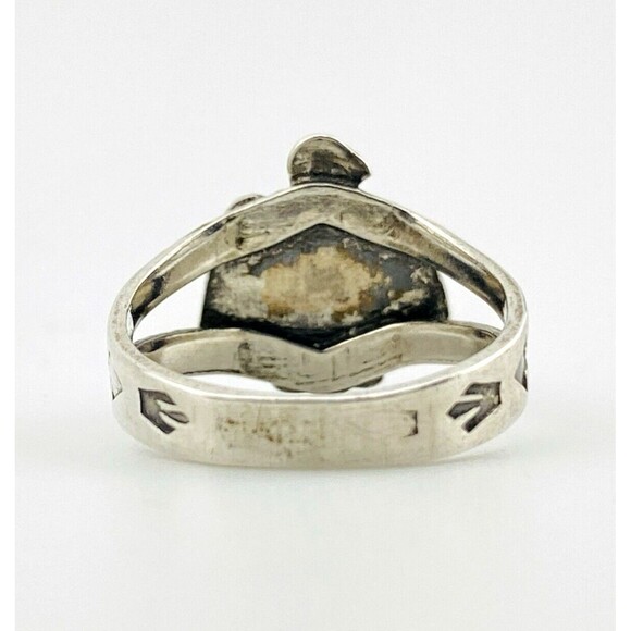 Bell Trading Post Thunderbird Ring Cigar Band Turquoise Cabochon Sz 4.75 Signed - Picture 6 of 12